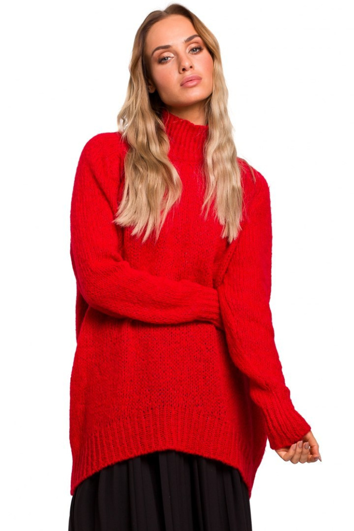 Sweter Damski - Z Półgolfem - czerwony